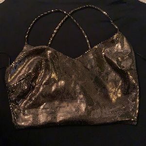 Size small, gold and black crop top, stretch material
